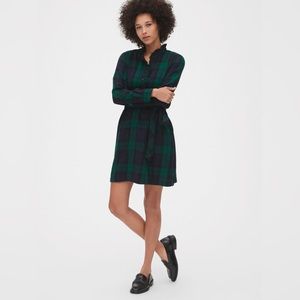 Plaid ruffle neck shirt-dress perfect for holidays!